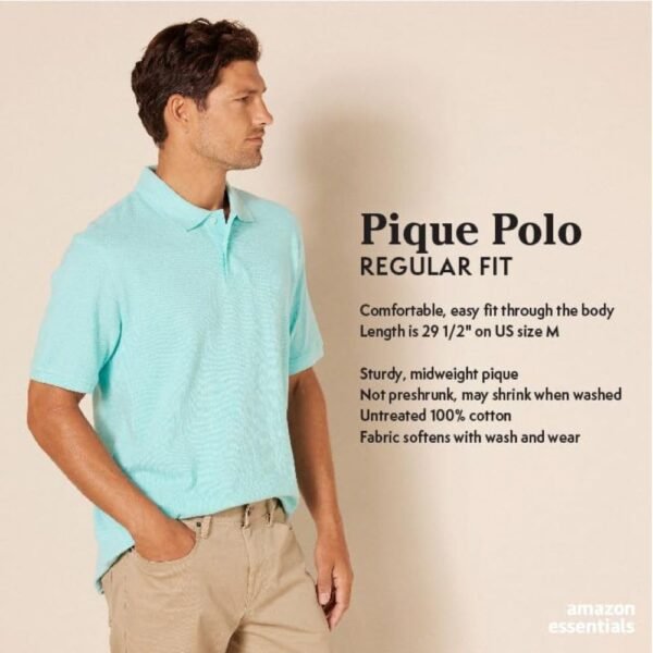 Amazon Essentials Men's Regular-Fit Cotton Pique Polo S... - Image 3