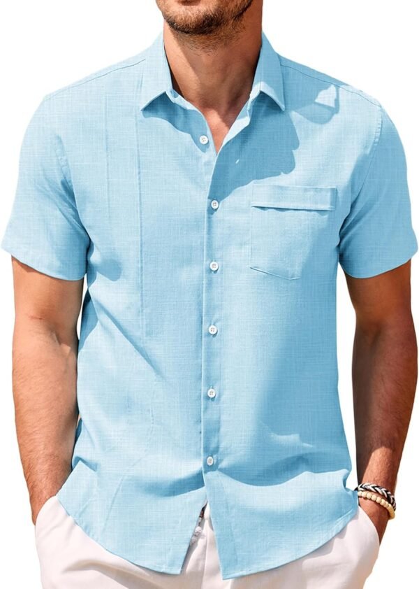 COOFANDY Men Cuban Guayabera Shirt Short Sleeve Button ... - Image 2