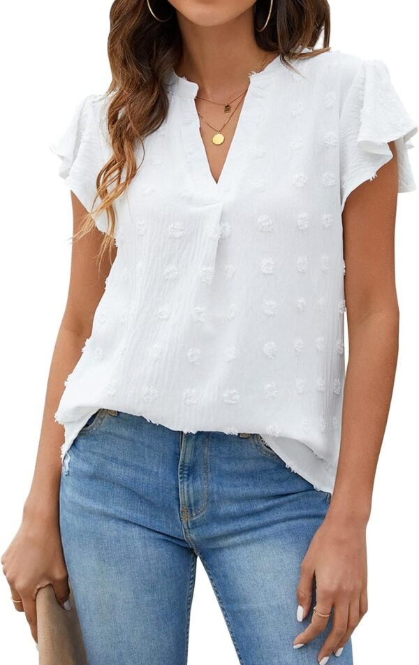 Blooming Jelly Womens White Blouse V Neck Ruffle Sleeve... - Image 2