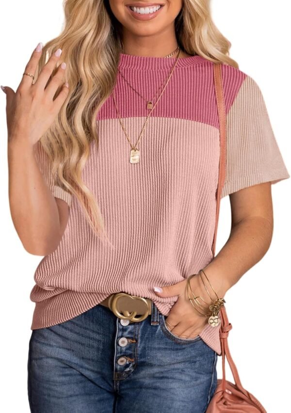 Dokotoo Womens Color Block Fashion Short Sleeve Crewnec... - Image 2