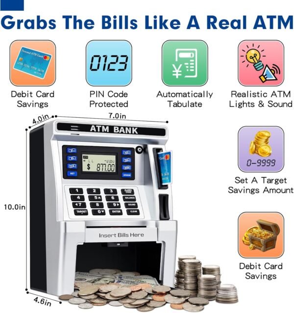 ATM Piggy Financial institution for Children, ATM Machine for Actual Cash wit... - Image 3