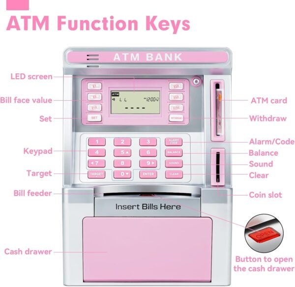 BAODLON Pink Piggy Financial institution for Children, ATM Machine Financial institution for ... - Image 3