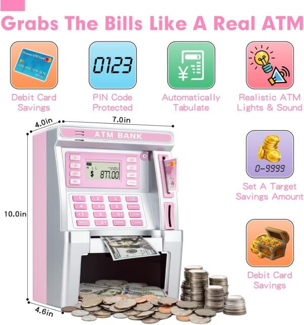 BAODLON Pink Piggy Financial institution for Children, ATM Machine Financial institution for ... - Image 4