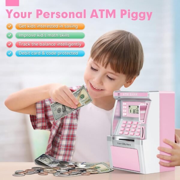 BAODLON Pink Piggy Financial institution for Children, ATM Machine Financial institution for ... - Image 6