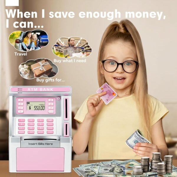 BAODLON Pink Piggy Financial institution for Children, ATM Machine Financial institution for ... - Image 7