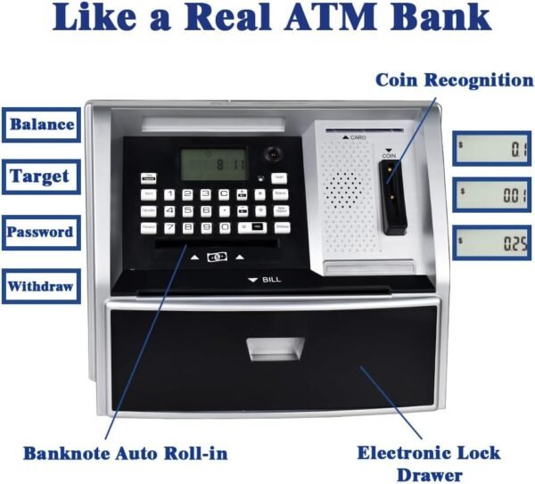 ATM Piggy Financial institution for Youngsters, Digital Cash Financial institution with Coi... - Image 3