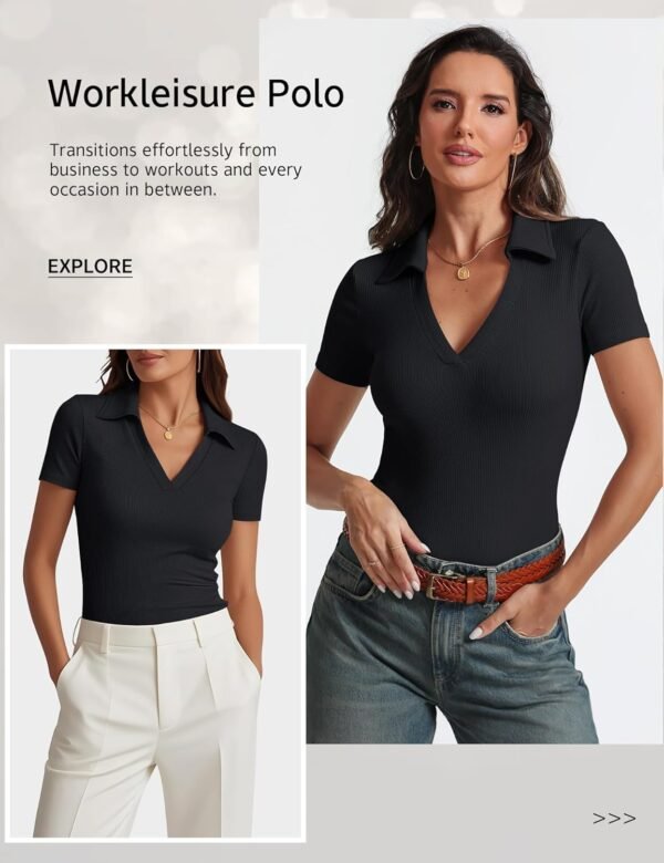 Womens Quick Sleeve Enterprise Informal Tops Summer time V Neck ... - Image 3