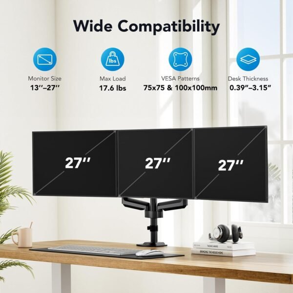HUANUO Triple Monitor Mount for 13-27 inch Pc Scr... - Image 3
