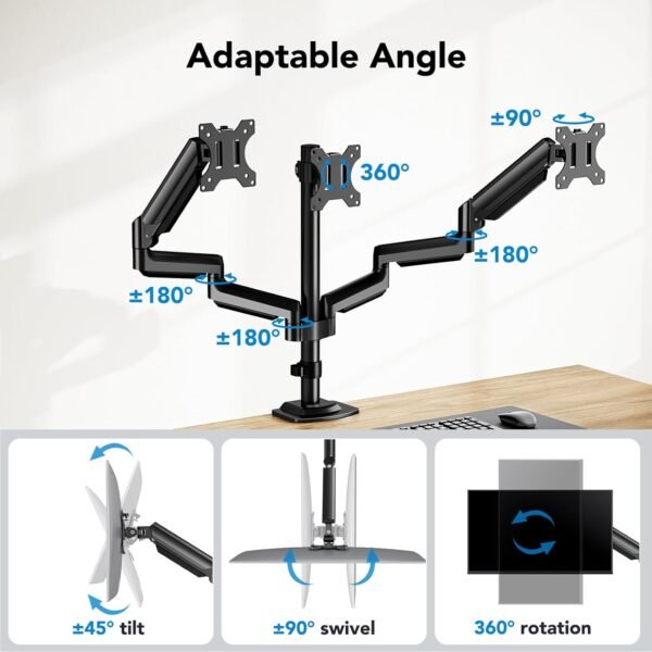 HUANUO Triple Monitor Mount for 13-27 inch Pc Scr... - Image 5