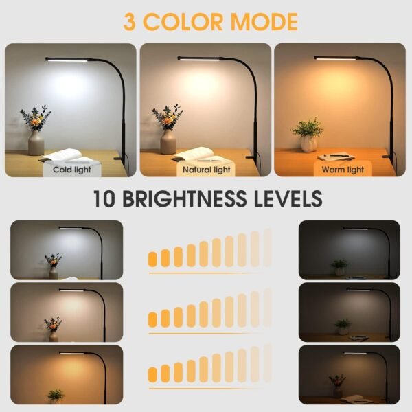 LED Desk Lamp with Clamp, Eye-Caring Clip on Lights for... - Image 3