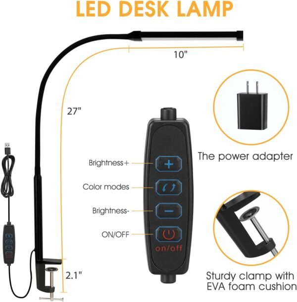 LED Desk Lamp with Clamp, Eye-Caring Clip on Lights for... - Image 5