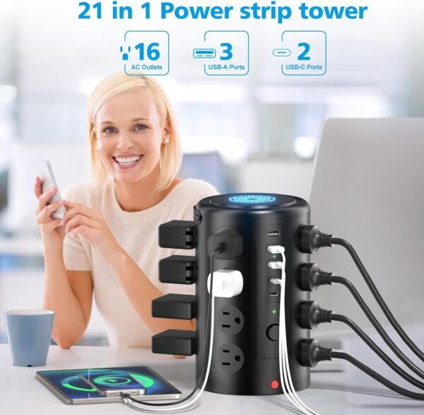 Tower Energy Strip Surge Protector with 16 Shops and 5... - Image 3