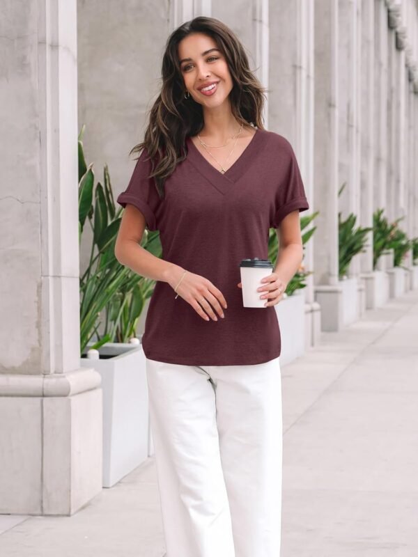 AUTOMET Womens Tops Brief Sleeve T Shirt Summer time V Neck ... - Image 3