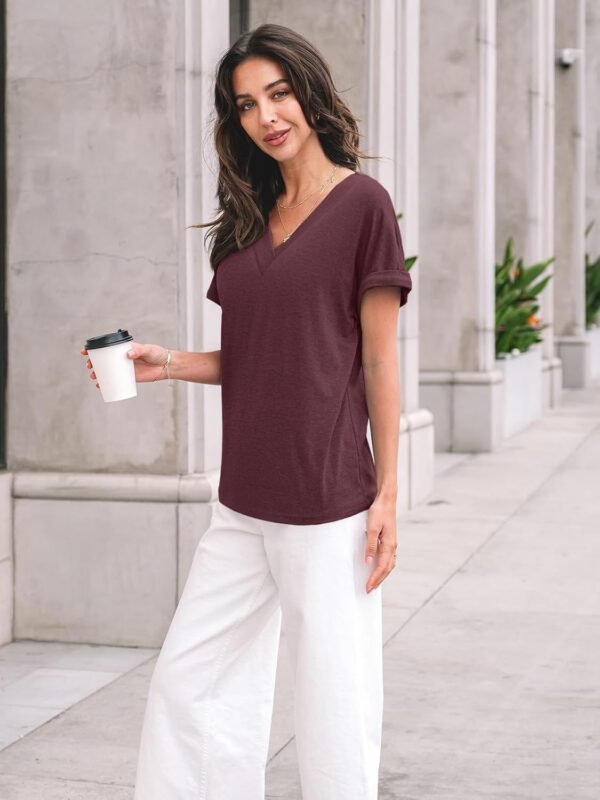 AUTOMET Womens Tops Brief Sleeve T Shirt Summer time V Neck ... - Image 4