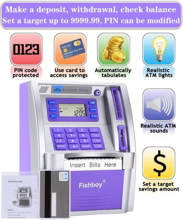 Fishboy ATM Piggy Financial institution for Youngsters with Energy-Off Reminiscence a... - Image 3