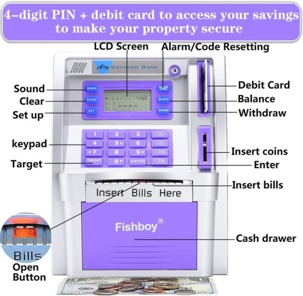 Fishboy ATM Piggy Financial institution for Youngsters with Energy-Off Reminiscence a... - Image 4