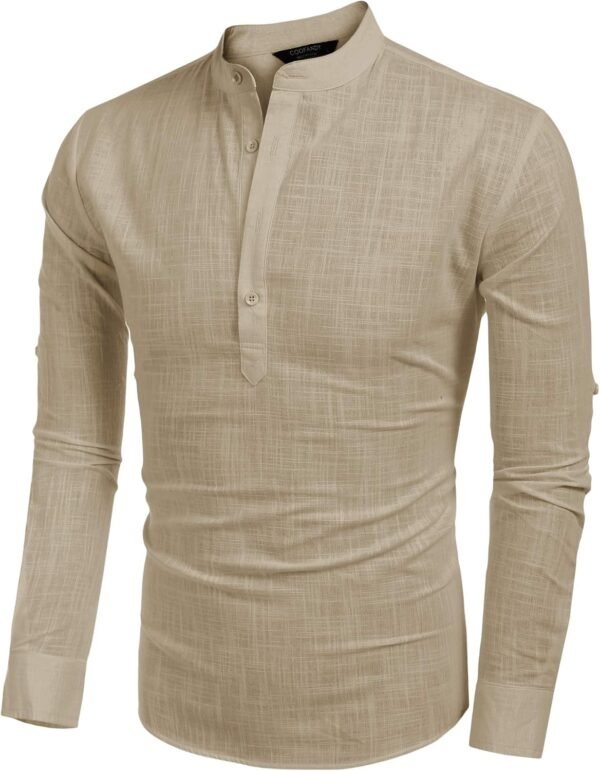 COOFANDY Males's Cotton Linen Henley T-Shirts Lengthy Sleeve... - Image 3