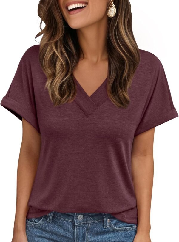 AUTOMET Womens Tops Brief Sleeve T Shirt Summer time V Neck ... - Image 2