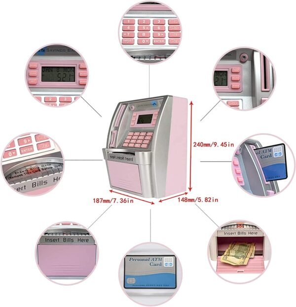 EOBTAIN Pink ATM Piggy Financial institution for Actual Cash with Debit C... - Image 4