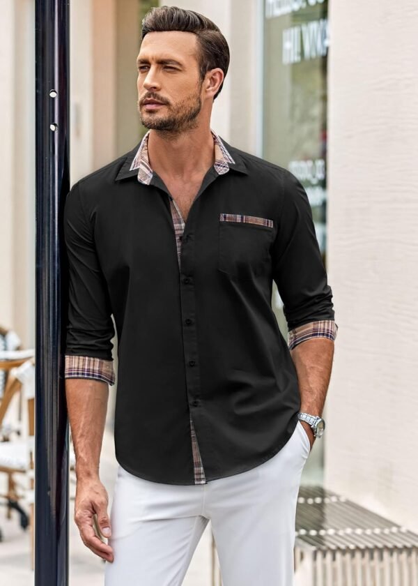 COOFANDY Males's Lengthy Sleeve Costume Shirt Plaid Collar Cas... - Image 4