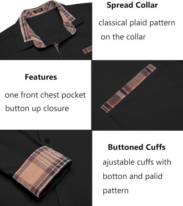 COOFANDY Males's Lengthy Sleeve Costume Shirt Plaid Collar Cas... - Image 6