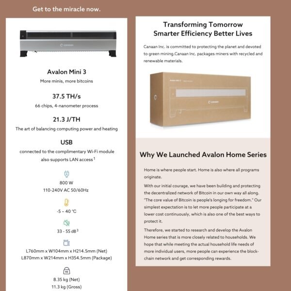 New Canaan Avalon Mini 3 BTC Miner - 37.5 TH/s, 800W Bi... - Image 6