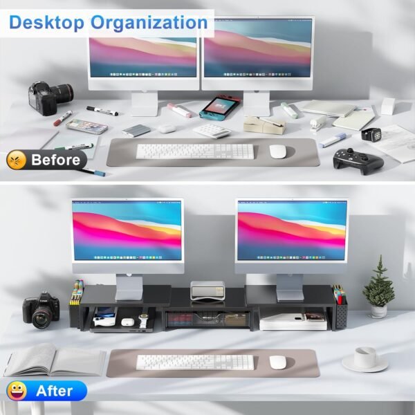 gianotter Twin Monitor Stand Riser, Desk Organizer With... - Image 3
