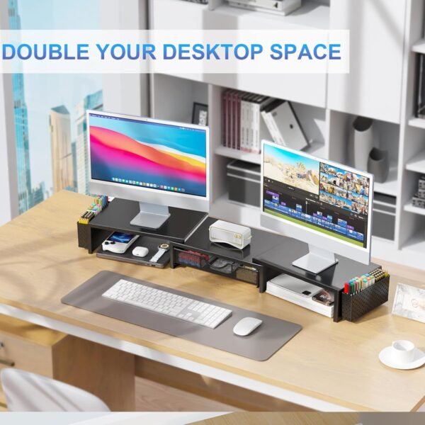 gianotter Twin Monitor Stand Riser, Desk Organizer With... - Image 4