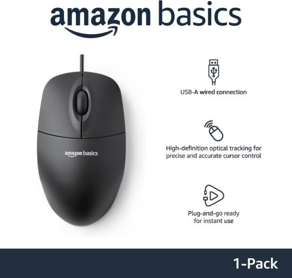 Amazon Fundamentals 3-Button USB Wired Mouse with Scrolling a... - Image 3