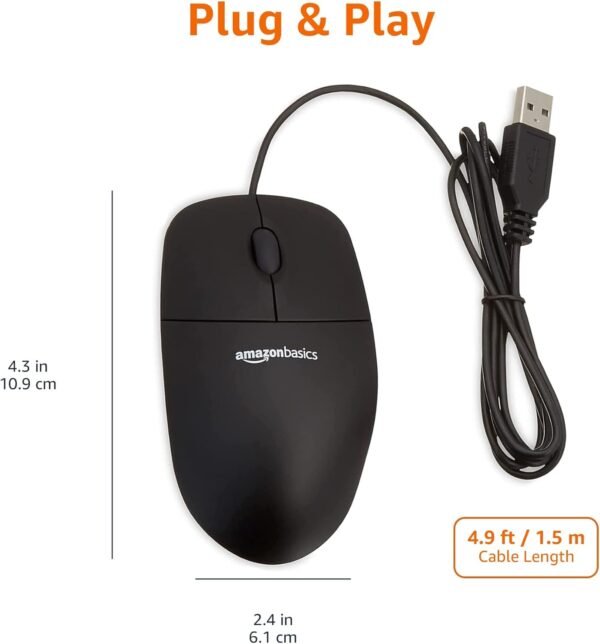 Amazon Fundamentals 3-Button USB Wired Mouse with Scrolling a... - Image 6