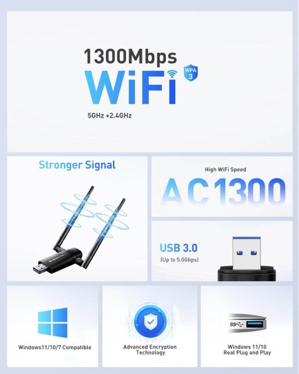 Wi-fi USB WiFi Adapter for PC - Nineplus 1300Mbps Du... - Image 4