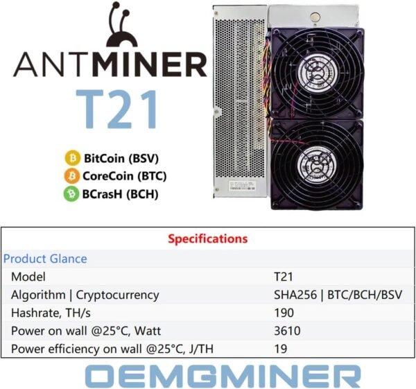 New Antminer T21 190T 3610W 380V-415V Algorithm SHA-256... - Image 6