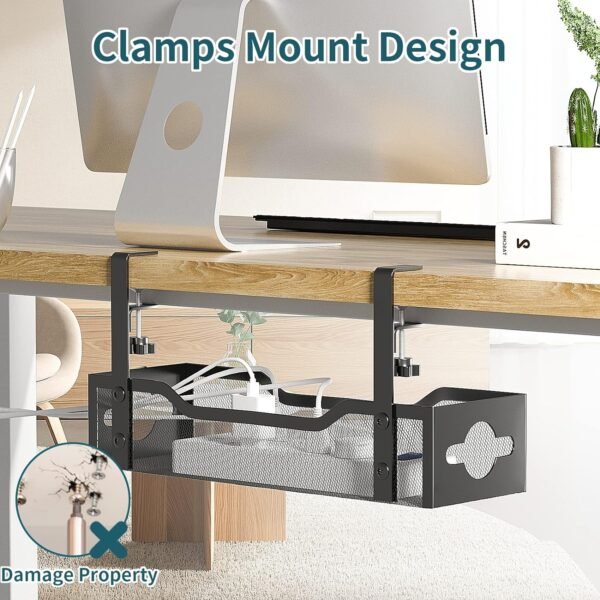 Underneath Desk Cable Administration Tray No Drill, Metallic Mesh C... - Image 3