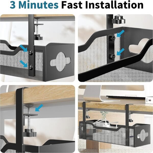 Underneath Desk Cable Administration Tray No Drill, Metallic Mesh C... - Image 7