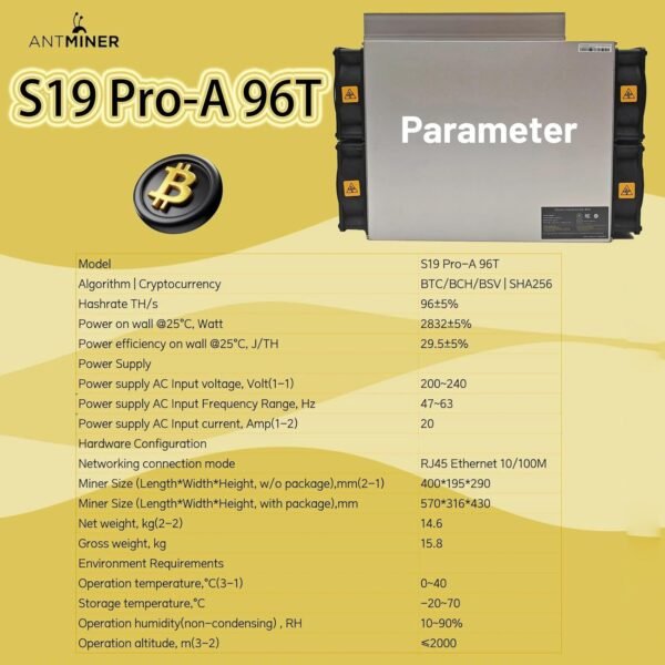 New BTC Miner Antminer S19 Professional-A 96Th/s 2832W 29.5J/TH ... - Image 6