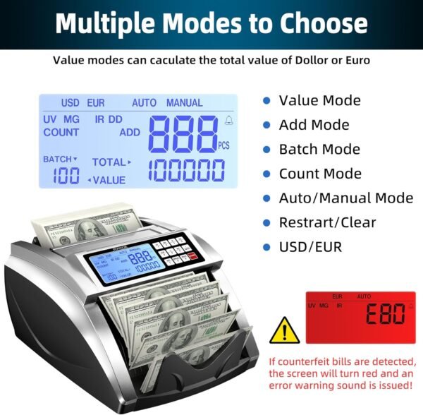 PONNOR Cash Counter Machine with Worth Invoice Depend, Cas... - Image 3