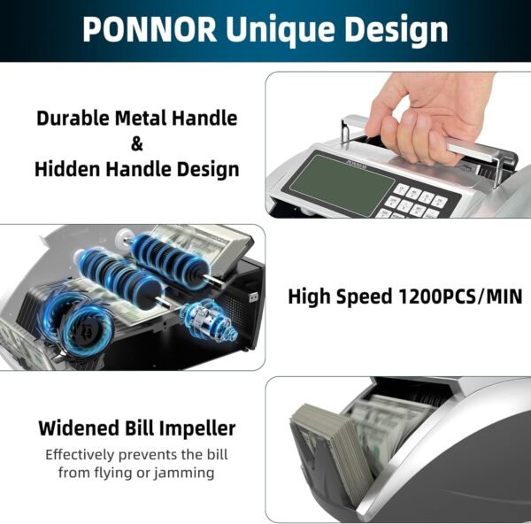 PONNOR Cash Counter Machine with Worth Invoice Depend, Cas... - Image 5