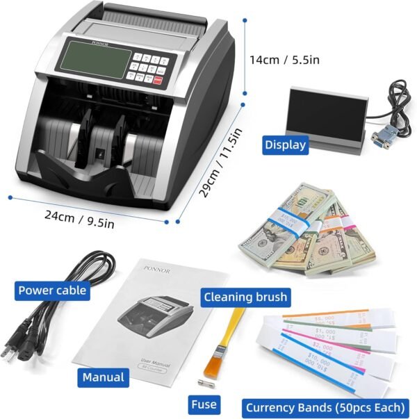 PONNOR Cash Counter Machine with Worth Invoice Depend, Cas... - Image 8