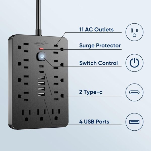 6 FT Flat Plug Surge Protector Energy Strip,11 A number of ... - Image 4