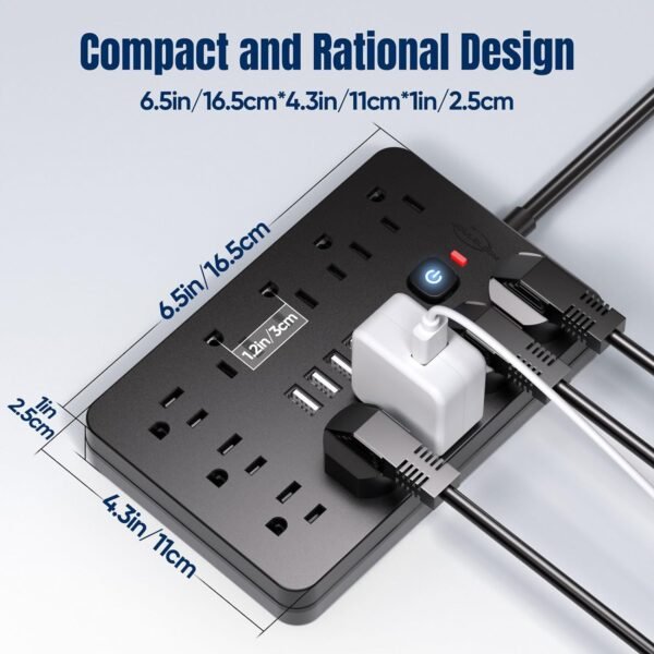 6 FT Flat Plug Surge Protector Energy Strip,11 A number of ... - Image 5
