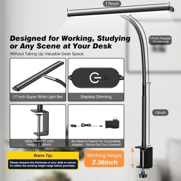 LED Desk Lamp for Workplace Residence, Eye-Caring Desk Mild wi... - Image 4