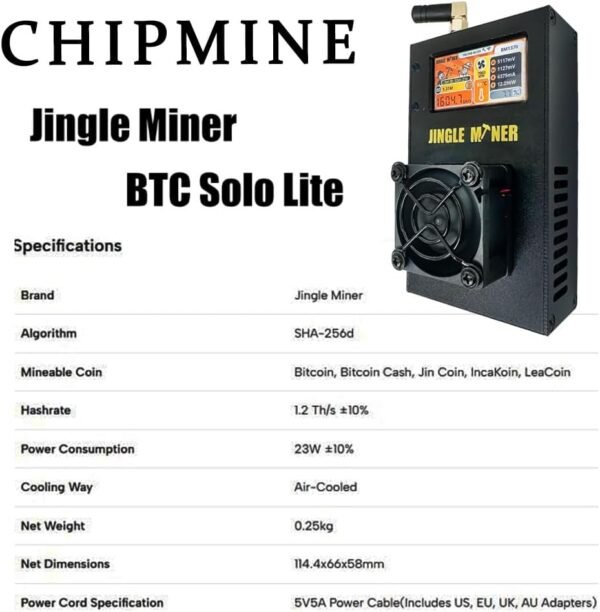 New Jingle Miner Bitcoin(BTC) Solo Lite 23W ASIC Machin... - Image 7