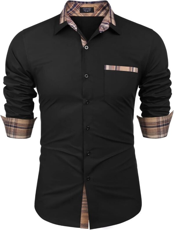 COOFANDY Males's Lengthy Sleeve Costume Shirt Plaid Collar Cas... - Image 2