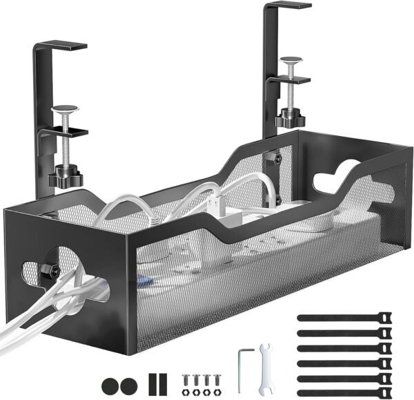 Underneath Desk Cable Administration Tray No Drill, Metallic Mesh C... - Image 2