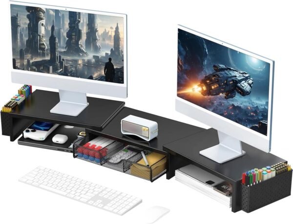 gianotter Twin Monitor Stand Riser, Desk Organizer With... - Image 2