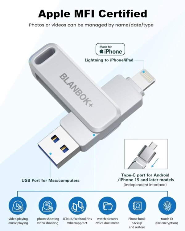 MFi Licensed 128GB Photograph Stick for iPhone Flash Drive,... - Image 3